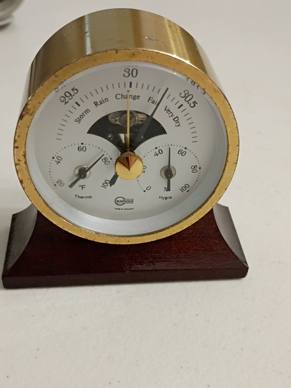 Barigo Gold-Trim Weather Desk Instrument with White Dial